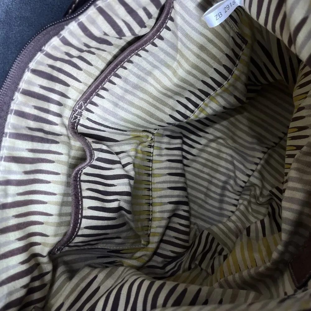FOSSIL Woven Brown Textile / Leather Curved Hobo Shoulder Bag